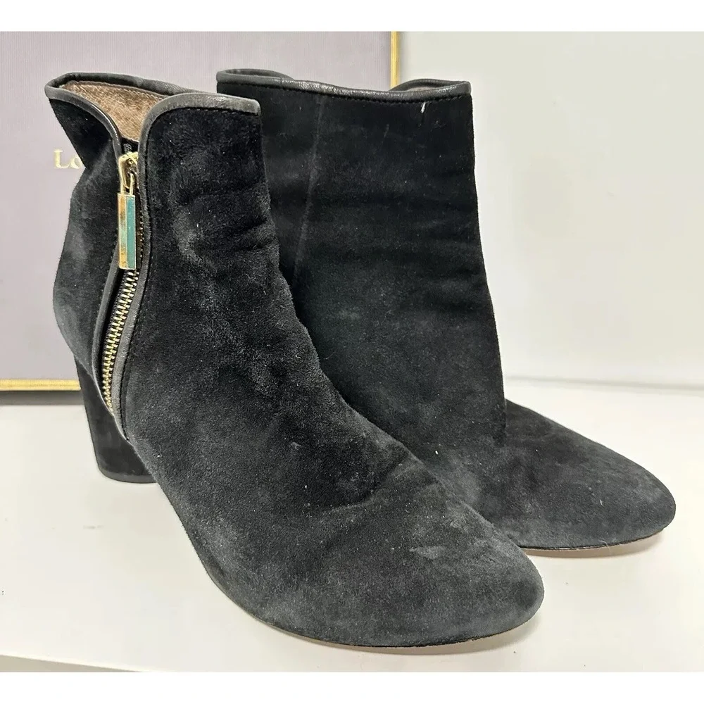 Louise et Cie‎ Boot Womens 10M Black Suede Sheep Trim Zip Ankle Heel Boots